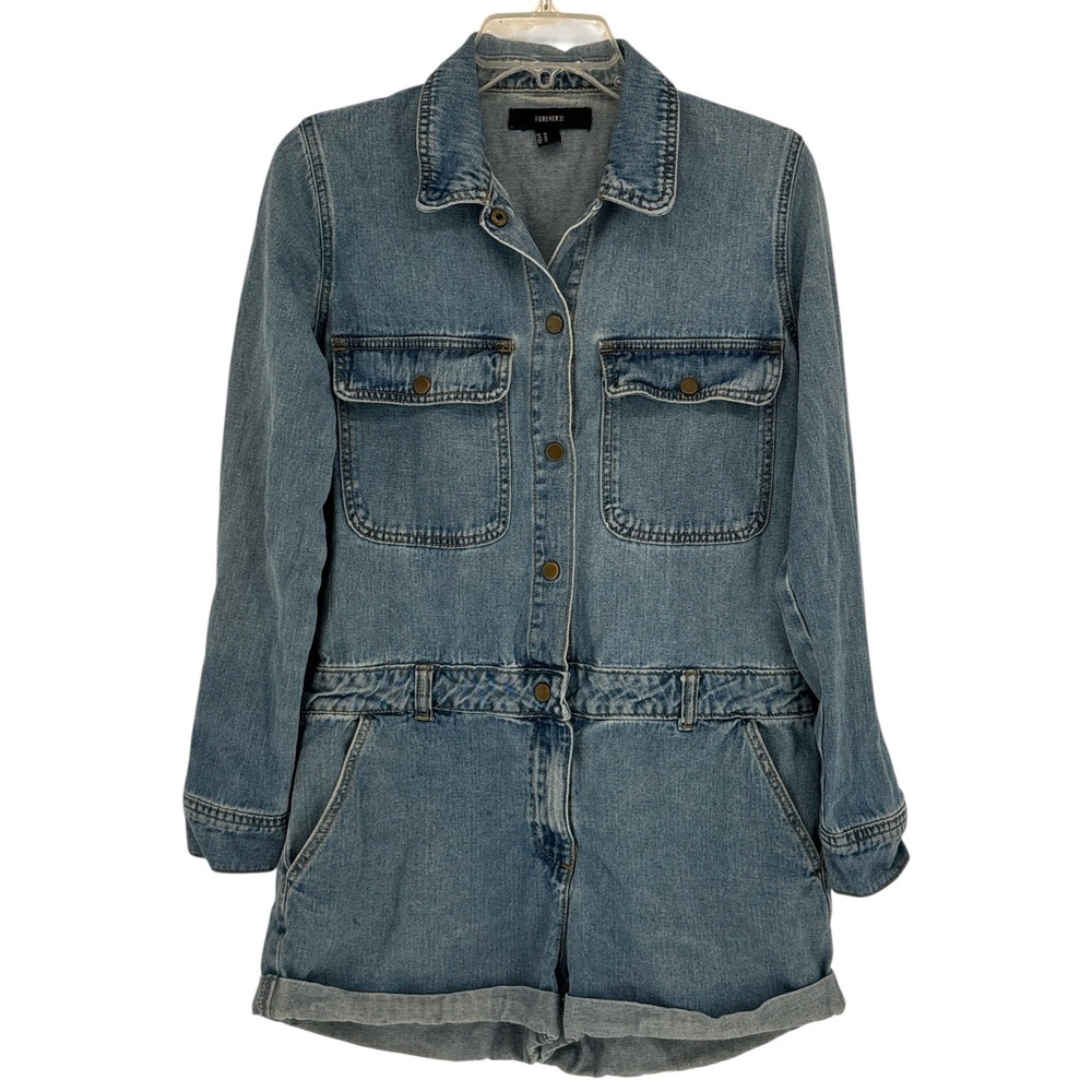 Denim Long Sleeve Snap Front Romper Women Size M Western Cowgirl Country Concert